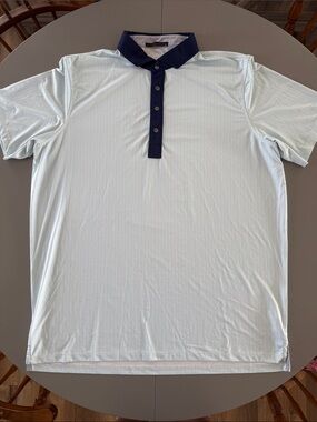Greyson XL White and Blue Polo with Navy Contrast Collar